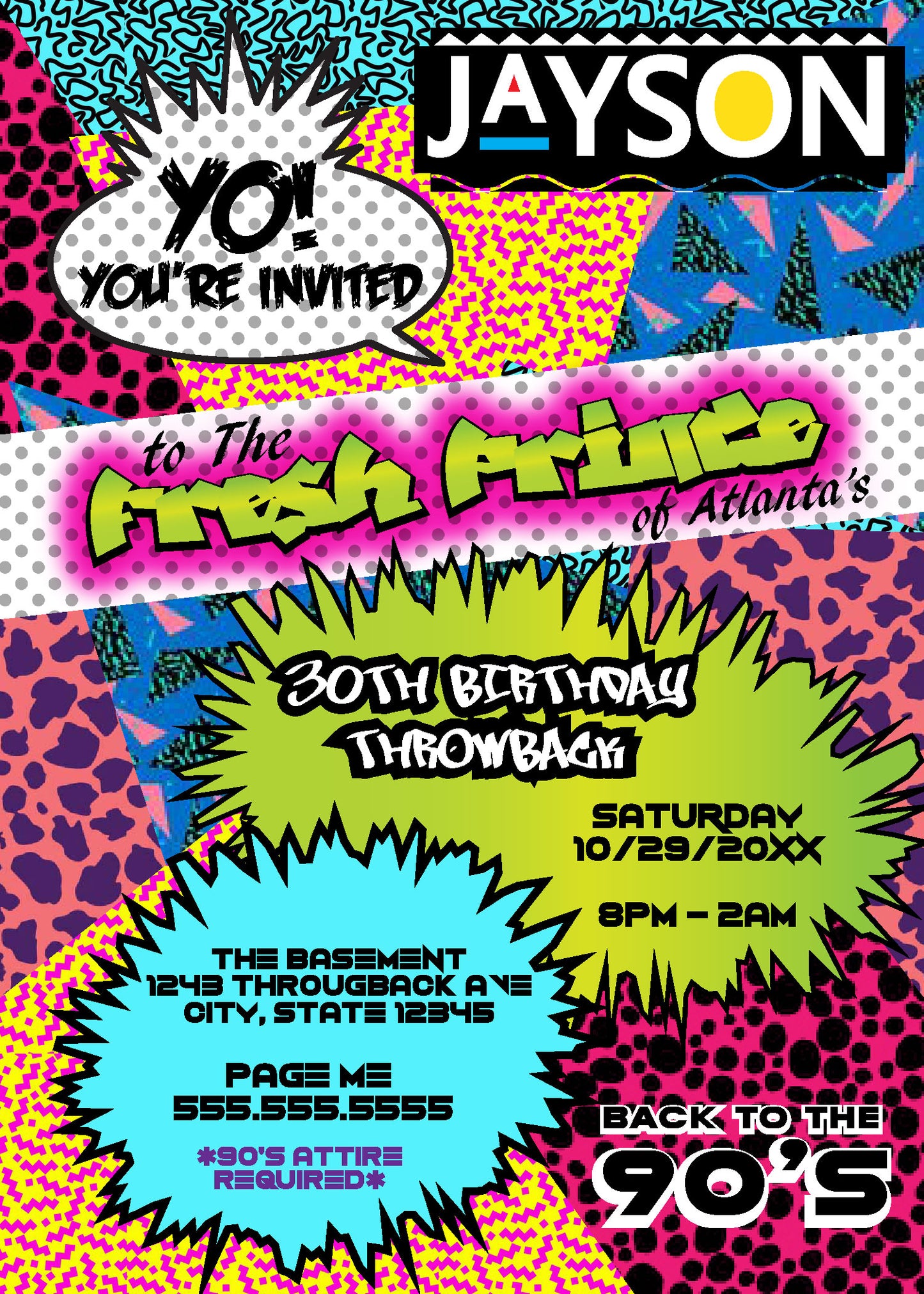 90's Fresh Prince/Princess Birthday Invite - Digital Download