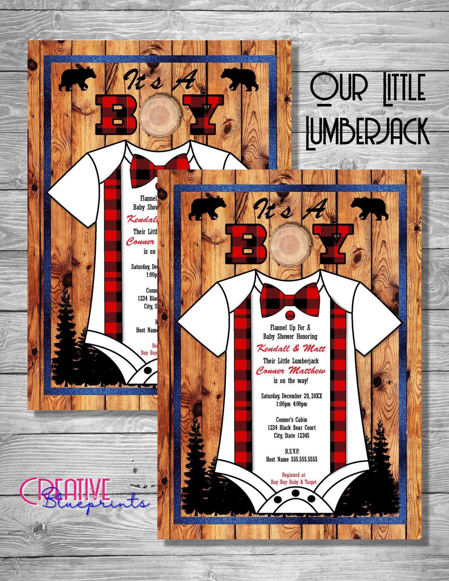 Our Little Lumberjack Baby Shower Invite - Digital Download