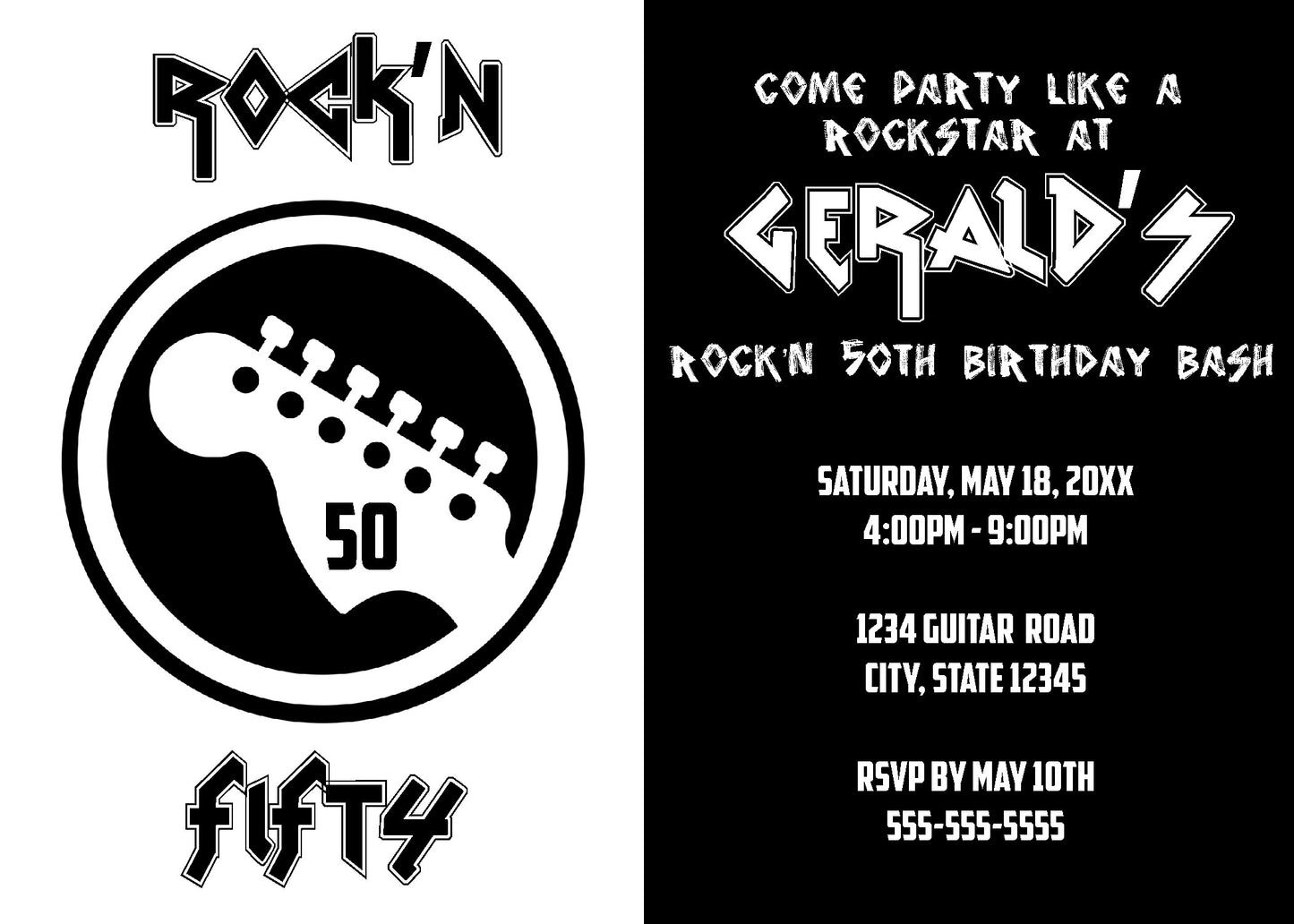 Rock'N Roll Birthday Invite - Digital Download