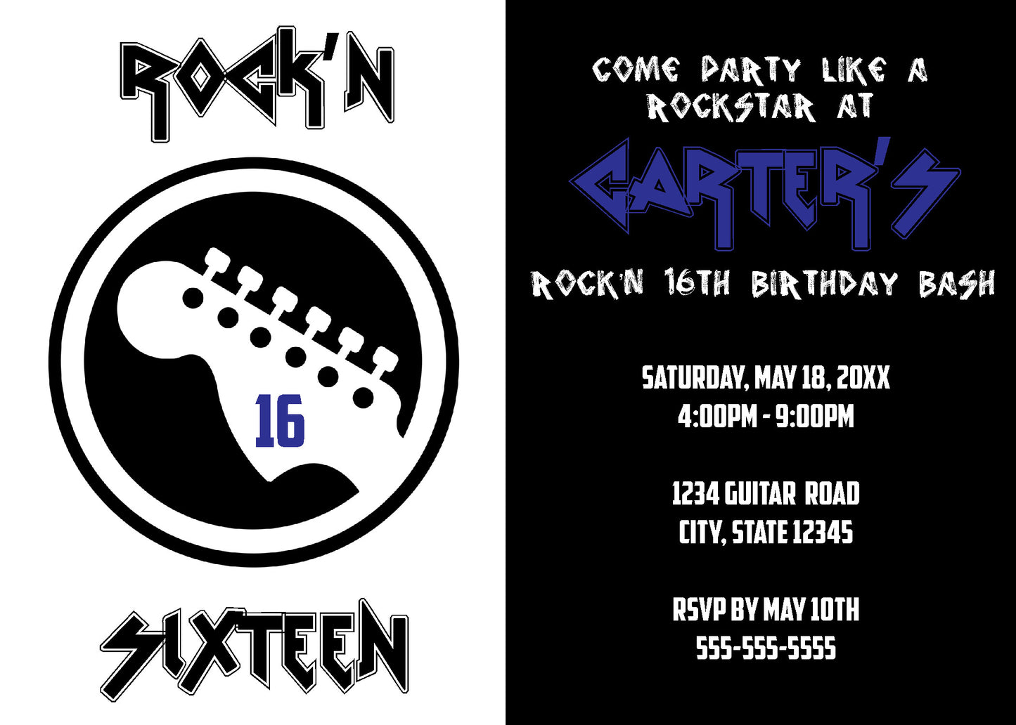 Rock'N Roll Birthday Invite - Digital Download