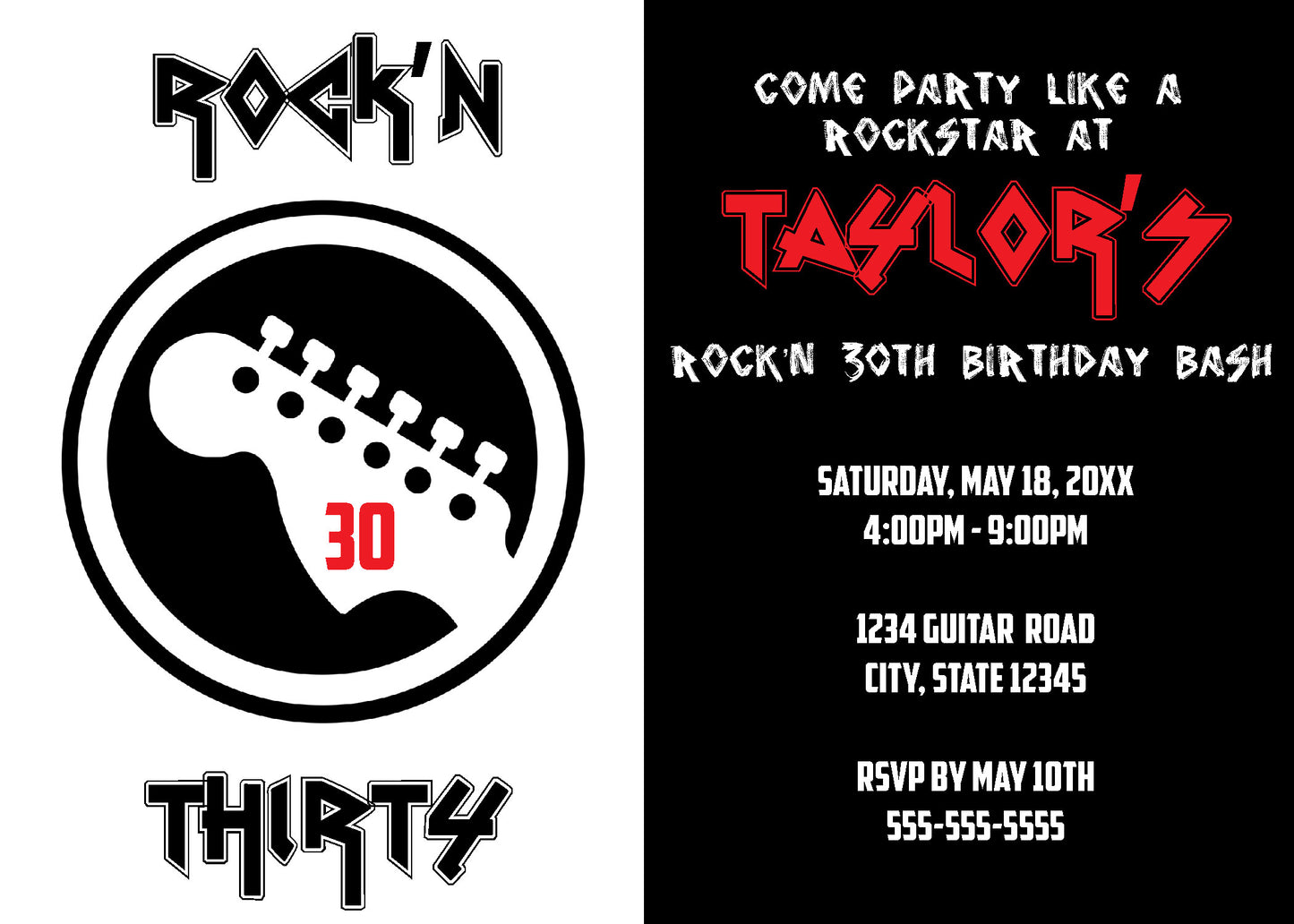 Rock'N Roll Birthday Invite - Digital Download