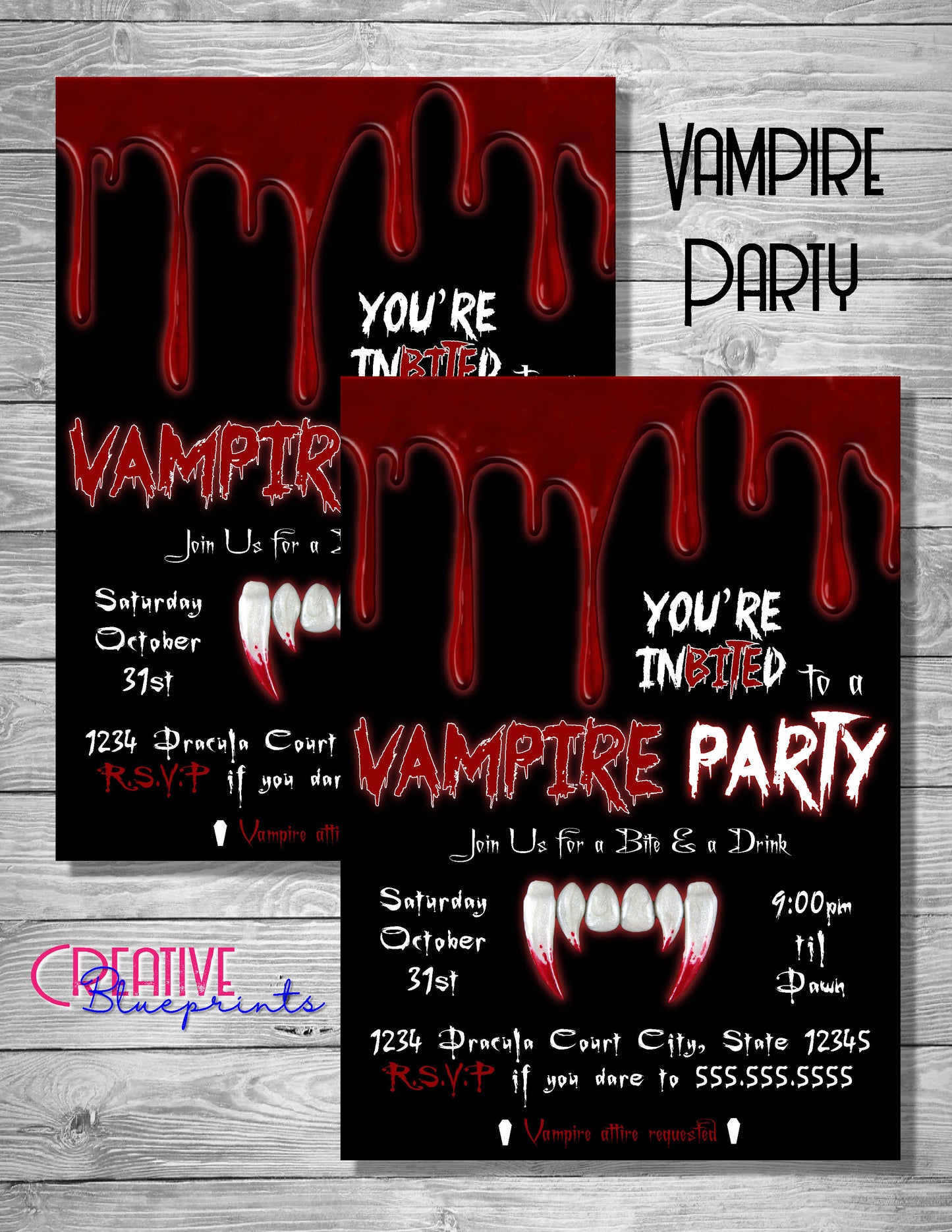Vampire Halloween Party Invite - Digital Download