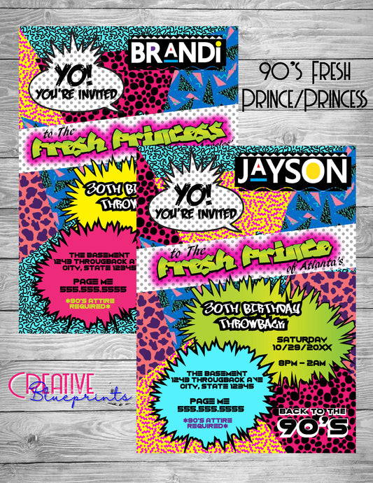 90's Fresh Prince/Princess Birthday Invite - Digital Download