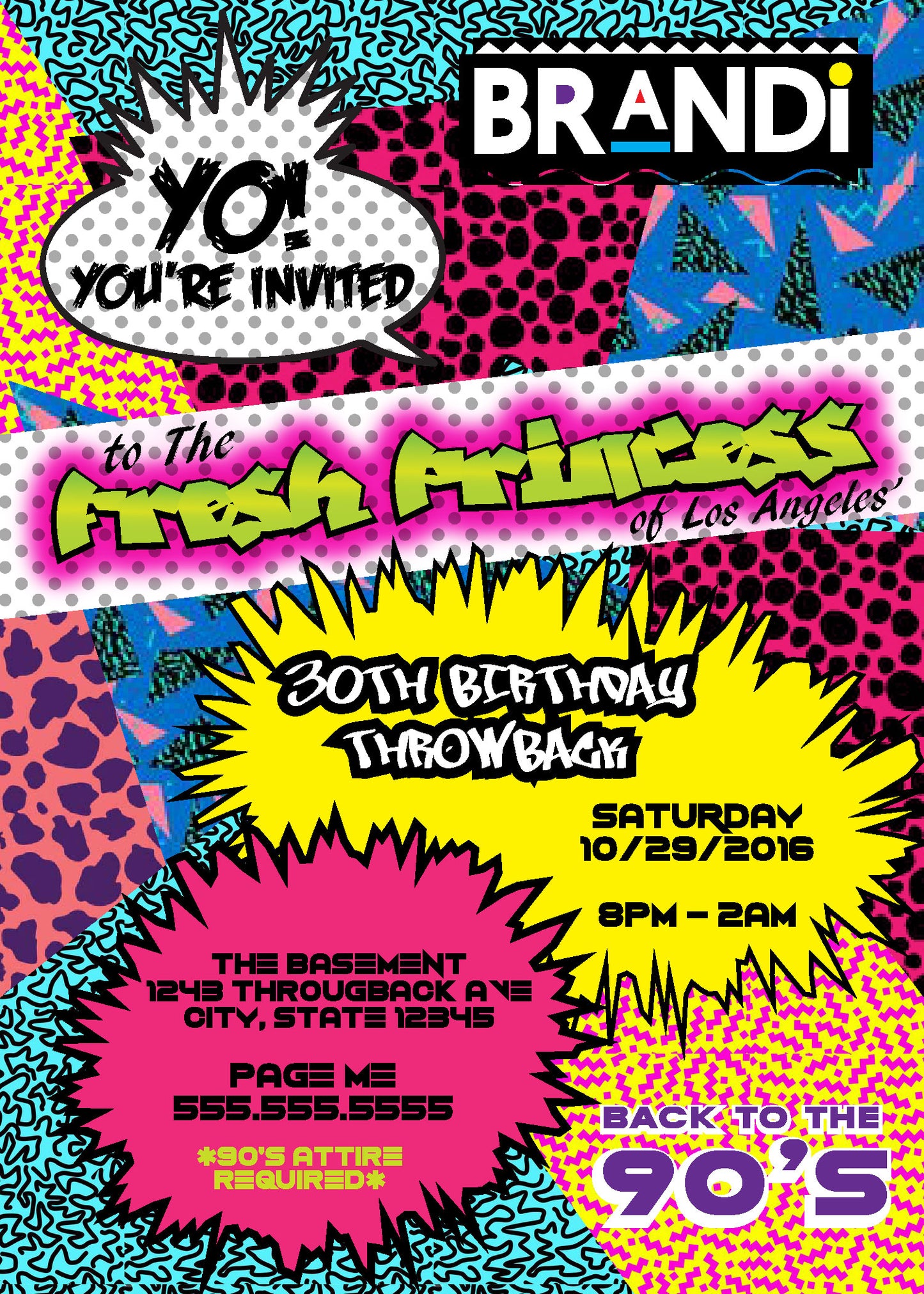 90's Fresh Prince/Princess Birthday Invite - Digital Download