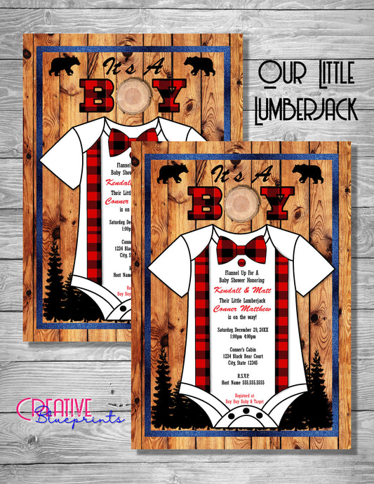 Our Little Lumberjack Baby Shower Invite - Digital Download