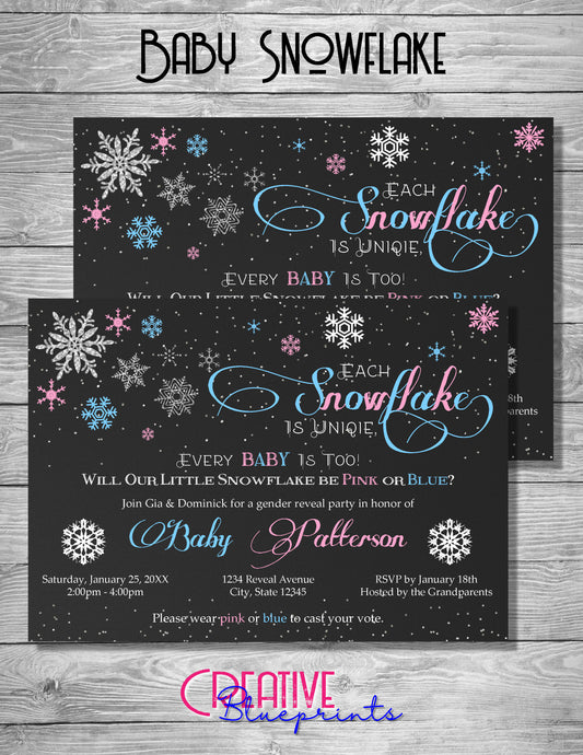 Baby Snowflake Gender Reveal Invite - Digital Download
