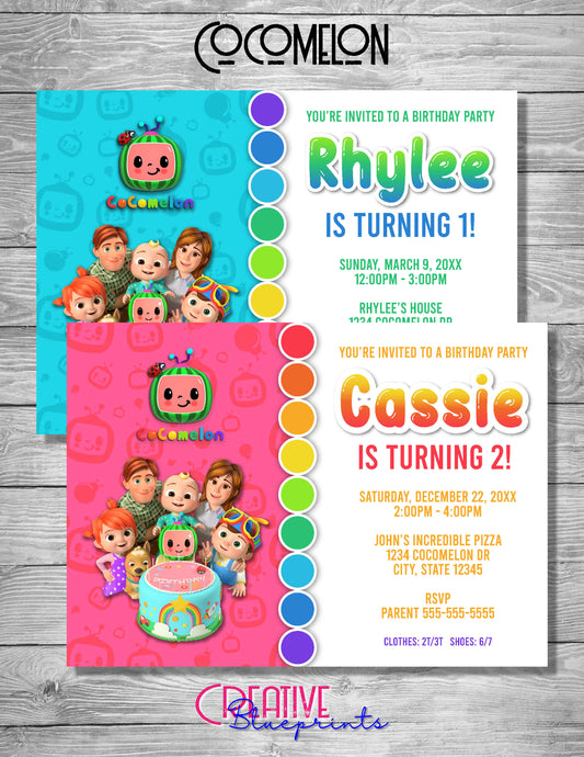 Cocomelon Birthday Invite - Digital Download