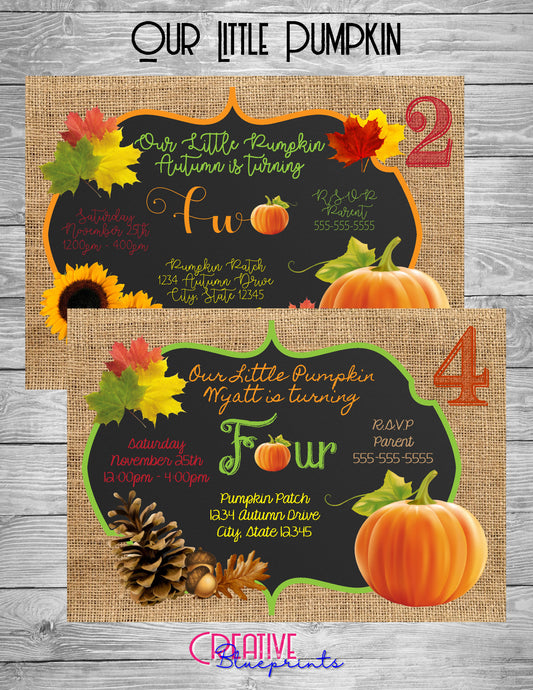 Our Little Pumpkin Birthday Invite - Digital Download