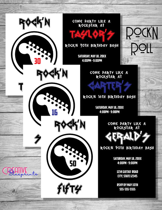 Rock'N Roll Birthday Invite - Digital Download