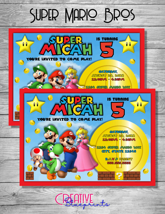 Super Mario Bros Birthday Invite - Digital Download