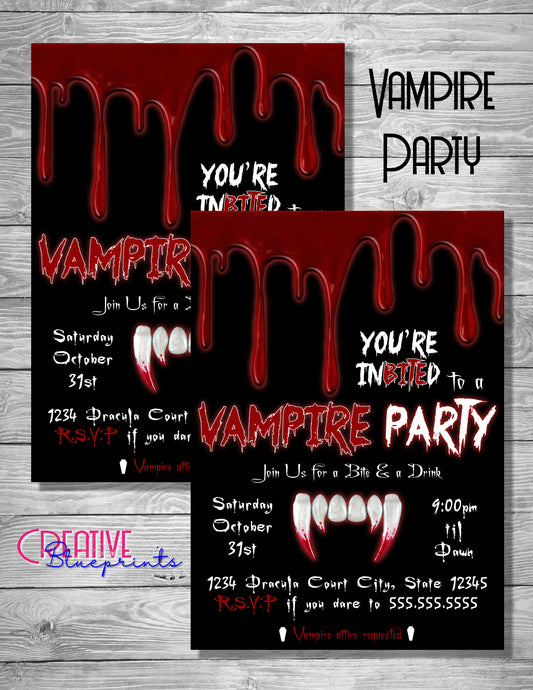 Vampire Halloween Party Invite - Digital Download